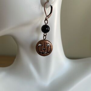 HAND CRAFTED PIERCED JACK O’LANTERN EARRINGS Copper  Black